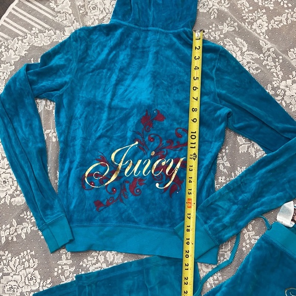 Vintage JUICY COUTURE Y2K TEAL BLUE VELOUR TRACKSUIT MATCHING SET - Picture 8 of 11